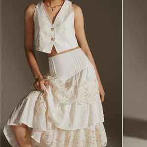Anthropologie Tiered Lace Maxi Skirt